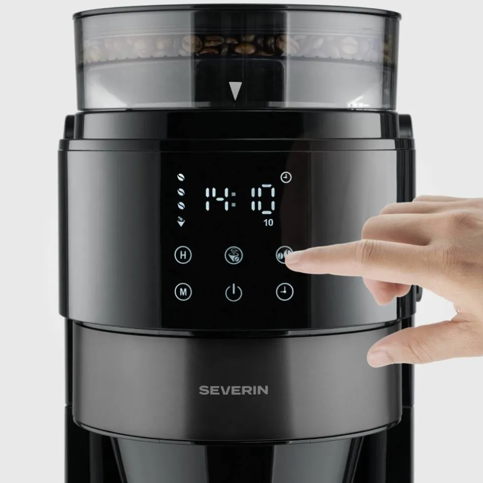 Kaffebryggare med kvarn & glaskanna, dark inox