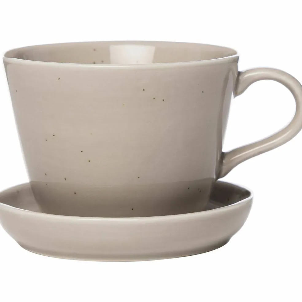 Kaffekopp med fat i porslin 20 cl, sand
