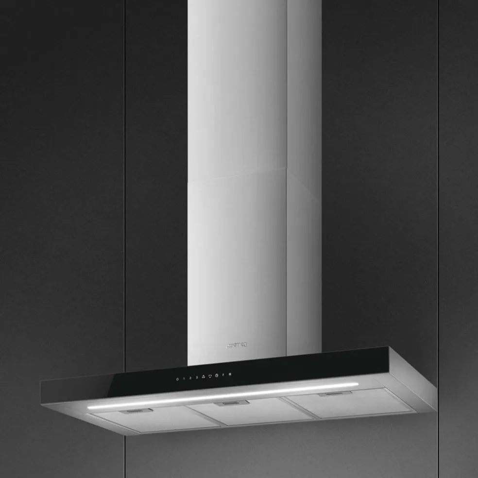 KBT9L4VN väggmonterad fläkt 90 cm, rostfritt stål/glas