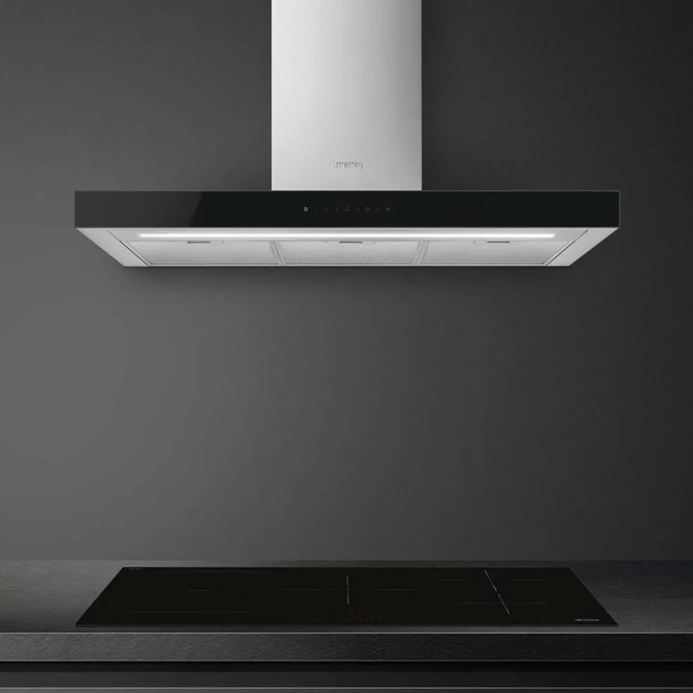 KBT9L4VN väggmonterad fläkt 90 cm, rostfritt stål/glas