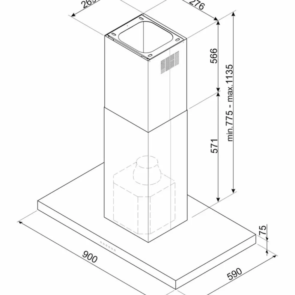 KLTI9L4MB frihängande fläkt 90 cm, mattsvart