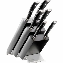 Knivblock med 6 Knivar Askträ Svart