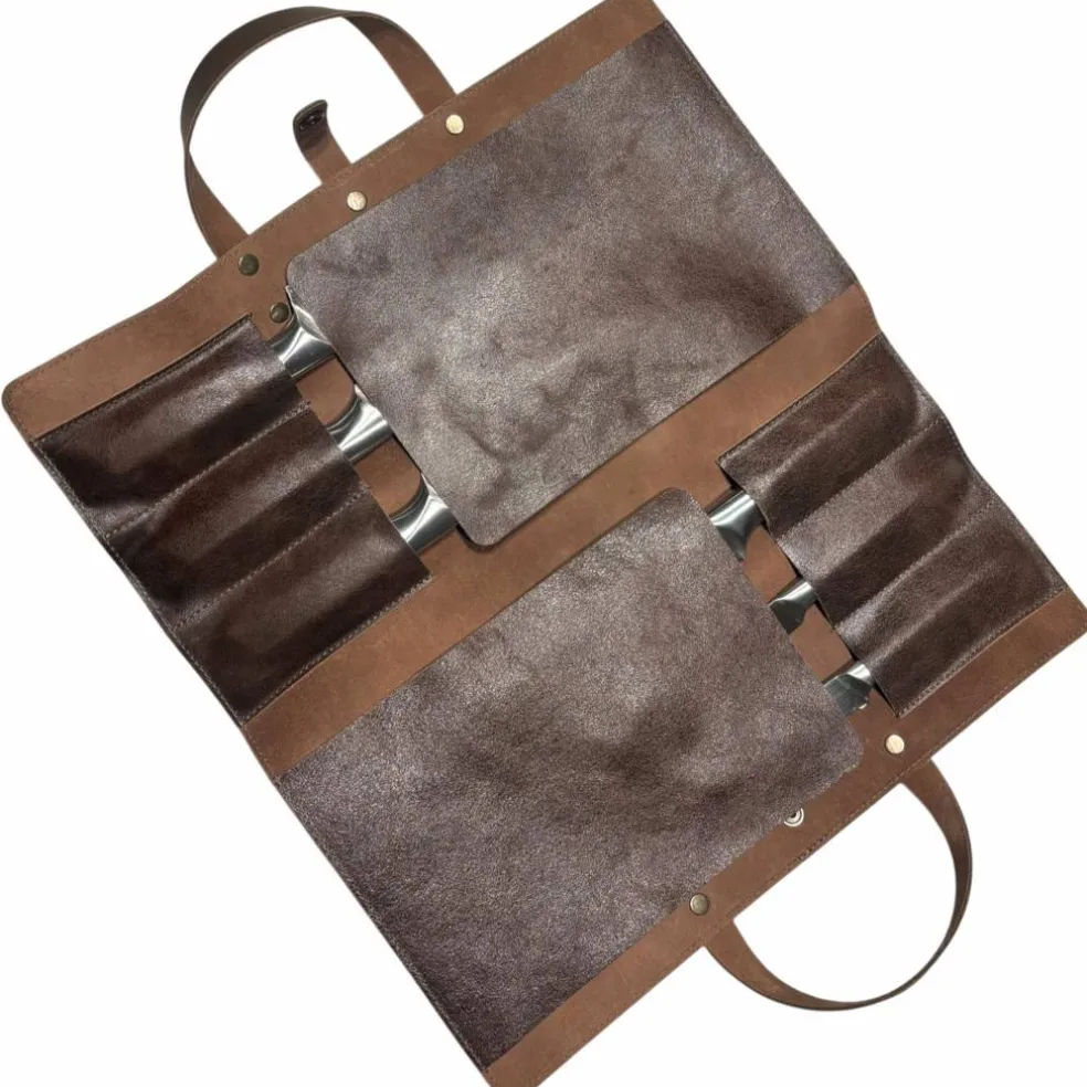 Knivväska med 6 fack läder, brun