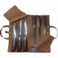 Knivväska med 6 fack läder, brun