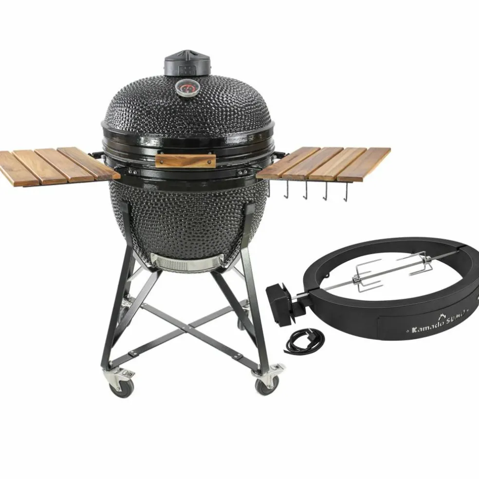 Kolgrill, svart + grillmästarens rotisseri och pizzaugn