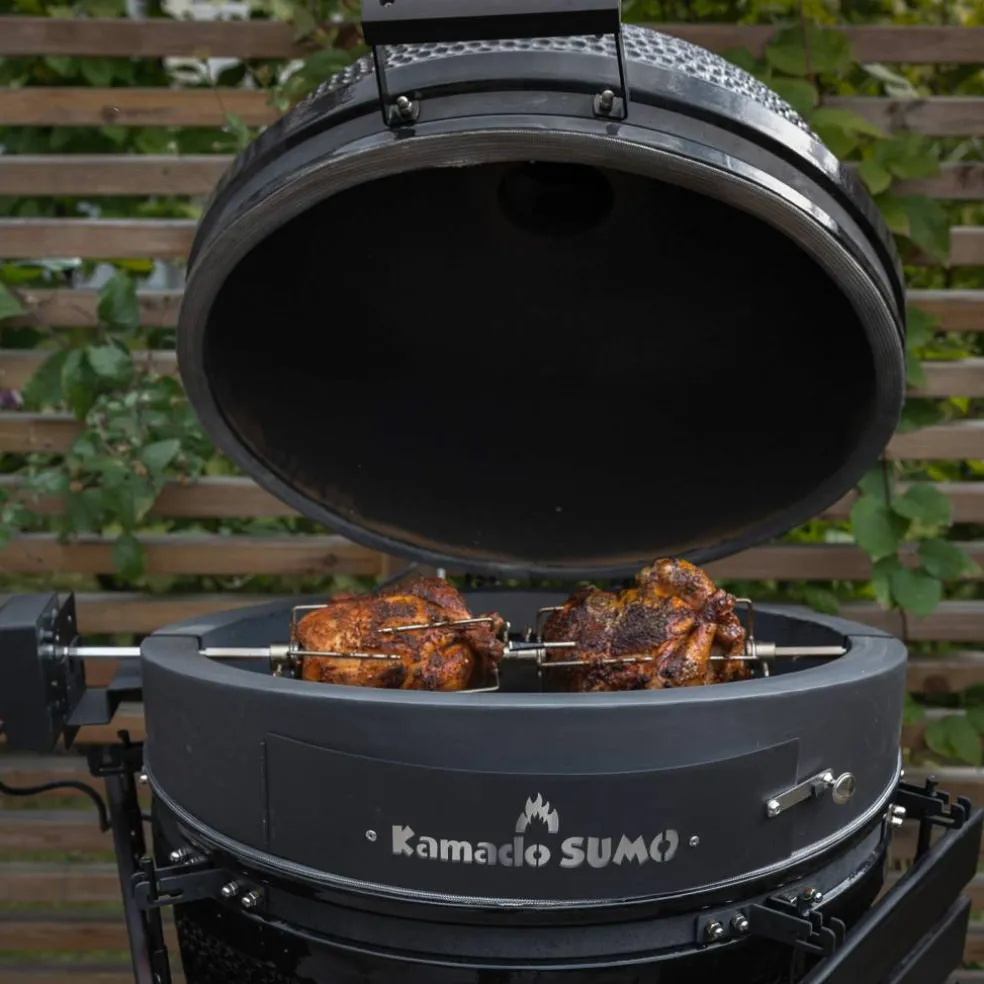 Kolgrill, svart + grillmästarens rotisseri och pizzaugn