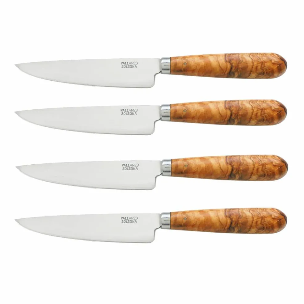 Köttkniv 22,5 cm 4-pack, rostfritt stål/olivträ