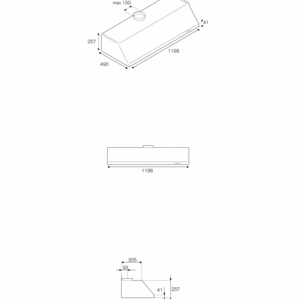 KU120PRO1XA Pro fläkt vägghängd/underbyggnad, 120 cm