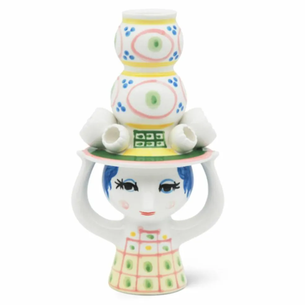 Lady med hatt ljusstake 16 cm, rosa