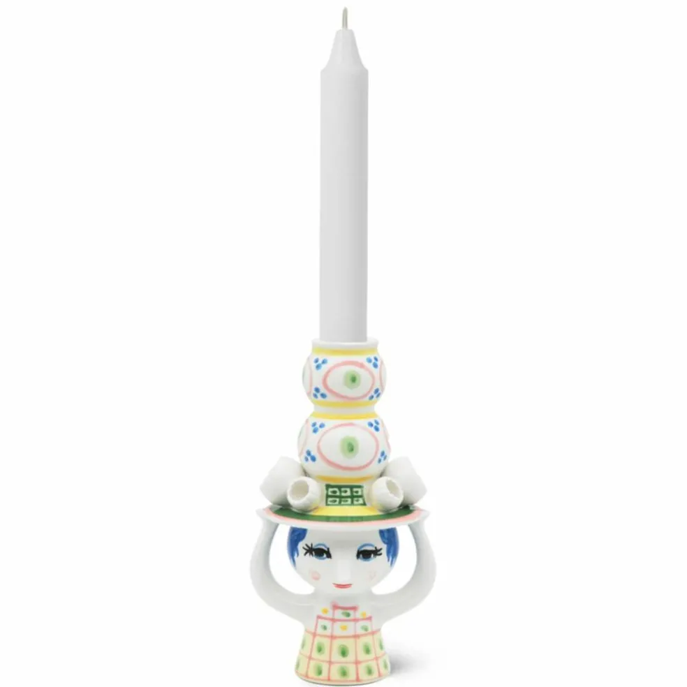 Lady med hatt ljusstake 16 cm, rosa
