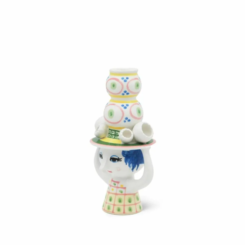 Lady med hatt ljusstake 16 cm, rosa