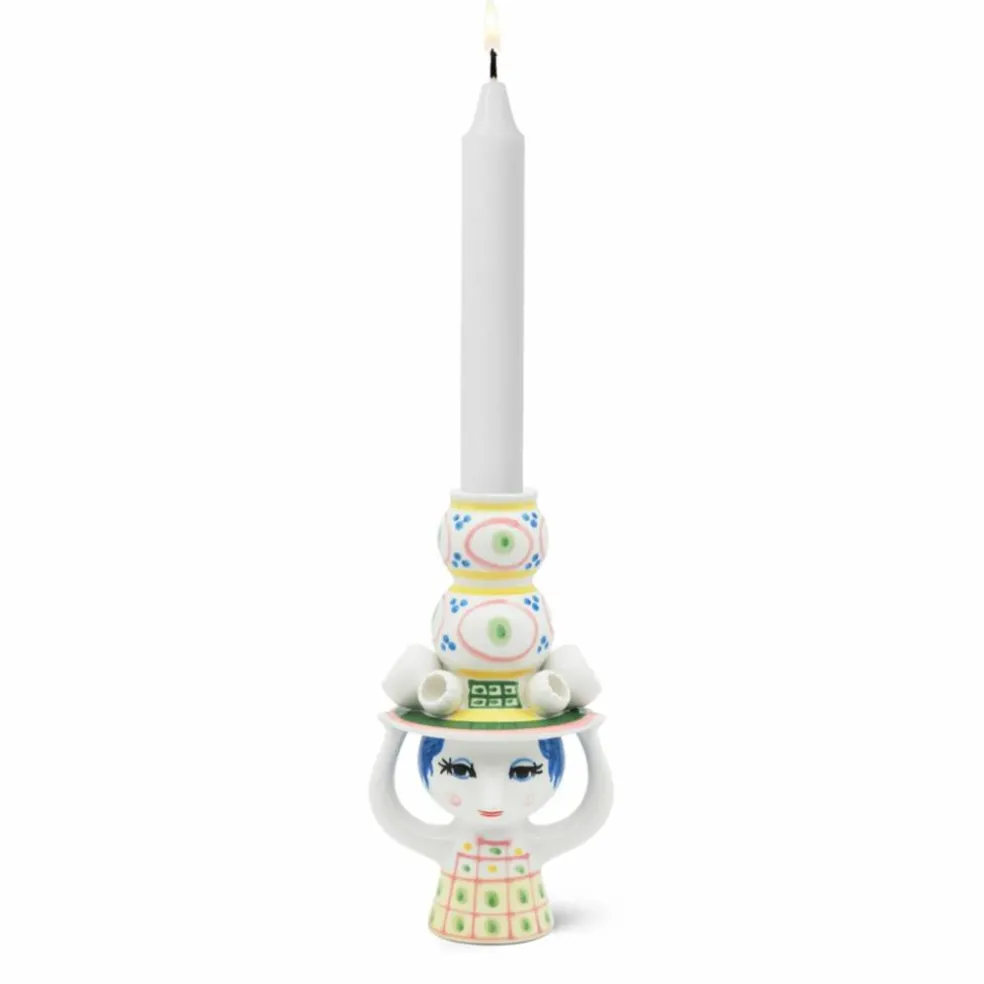 Lady med hatt ljusstake 16 cm, rosa