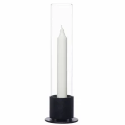 Ljusstake med glascylinder, naturvit