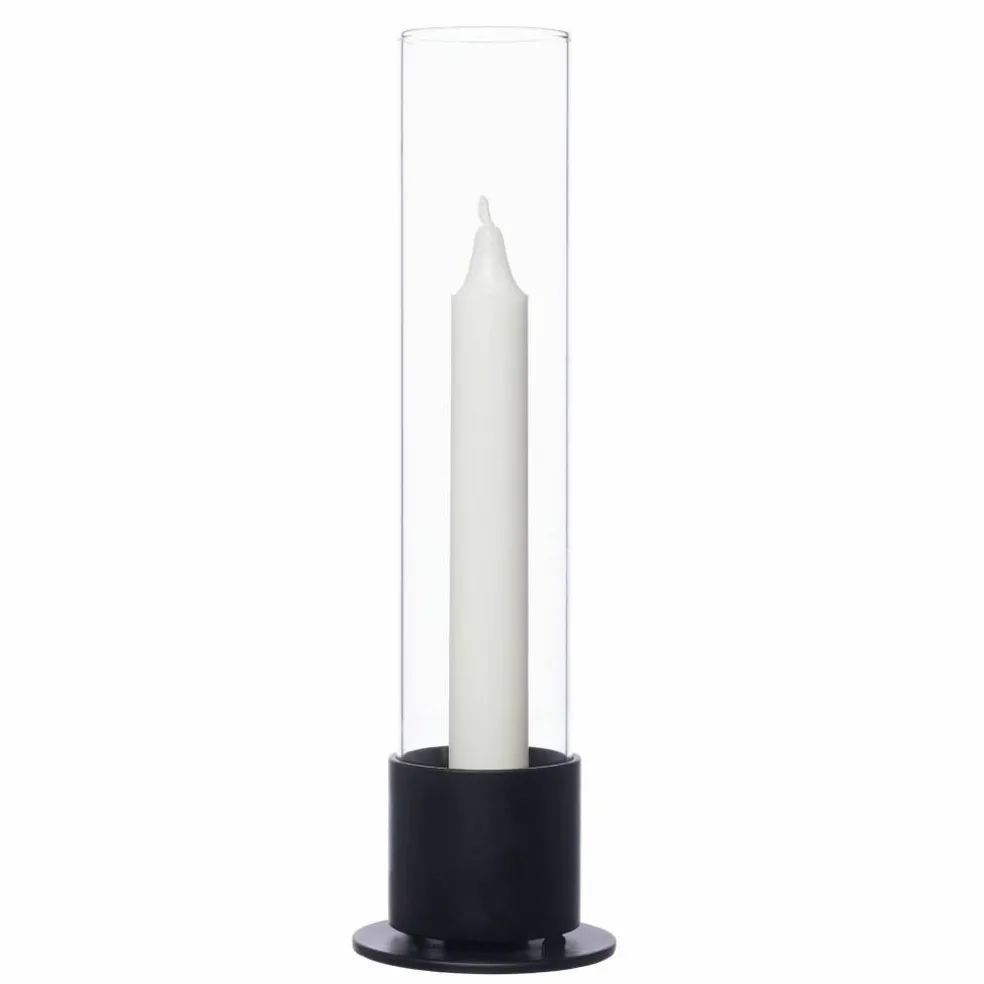 Ljusstake med glascylinder, naturvit