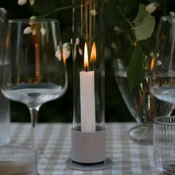 Ljusstake med glascylinder, naturvit