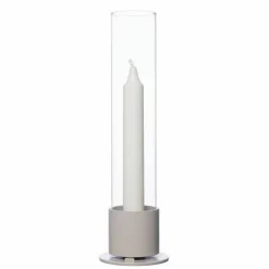 Ljusstake med glascylinder, naturvit