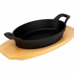 Oval Gjutjärnsform 22 cm, underlägg i trä