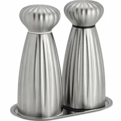 Palm Satin salt- och pepparkvarn med bricka 17 cm, rostfritt stål