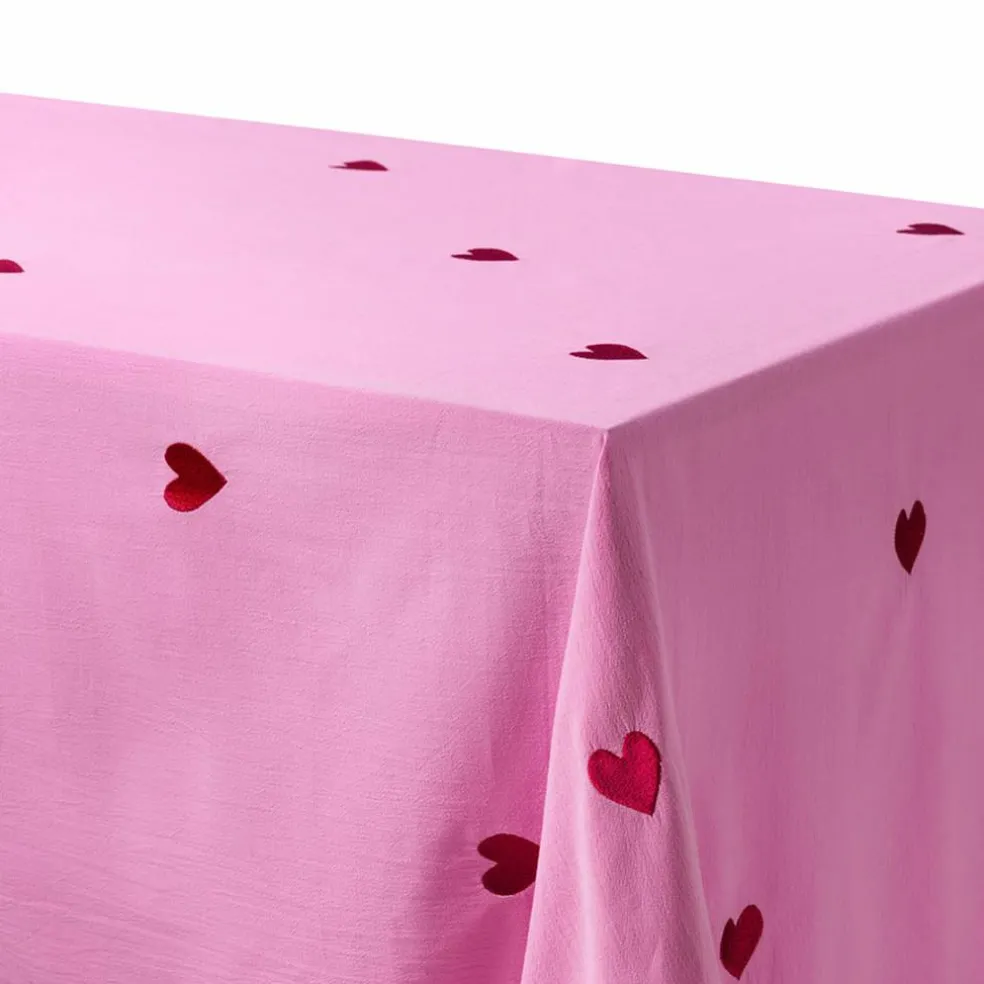 Pink Hearts bordsduk 180x145 cm, rosa