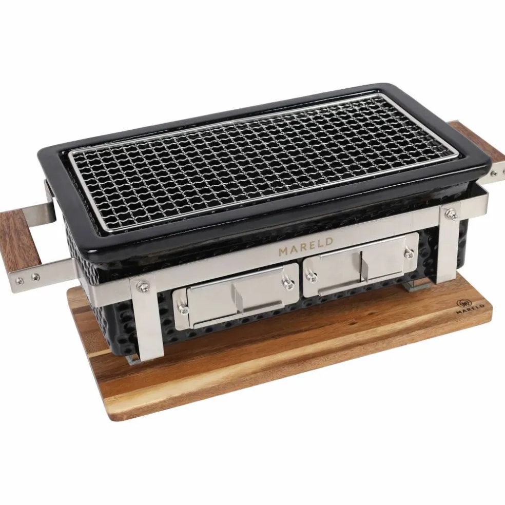 Premium hibachigrill, svart/valnöt