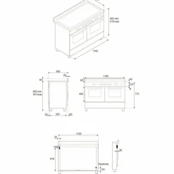 Professional PRO125I2EART2 induktionsspis 120 cm med 5 zoner, elektriskt stekbord och 2 ugnar, orange