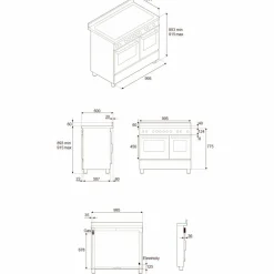 Professional PRO105I2ECAT2 induktionsspis 100 cm med 5 zoner och 2 ugnar, carbonio