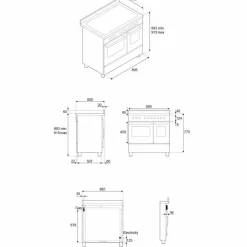 Professional PRO95I2EXT2 induktionsspis 90 cm med 5 zoner och 2 ugnar & REF904FFNXTC kyl/frys, rostfritt stål