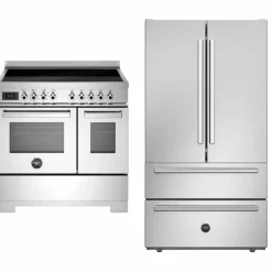 Professional PRO95I2EXT2 induktionsspis 90 cm med 5 zoner och 2 ugnar & REF904FFNXTC kyl/frys, rostfritt stål