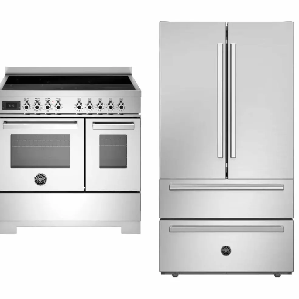 Professional PRO95I2EXT2 induktionsspis 90 cm med 5 zoner och 2 ugnar & REF904FFNXTC kyl/frys, rostfritt stål