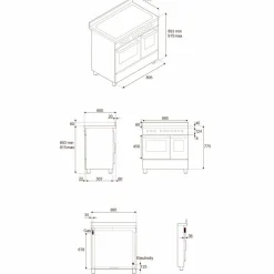 Professional PRO95I2EXT2 induktionsspis 90 cm med 5 zoner och 2 ugnar, rostfritt stål
