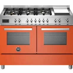 PRO126G2EART Professional gasspis 120 cm, 6 brännare och dubbelugn samt stekbord, orange