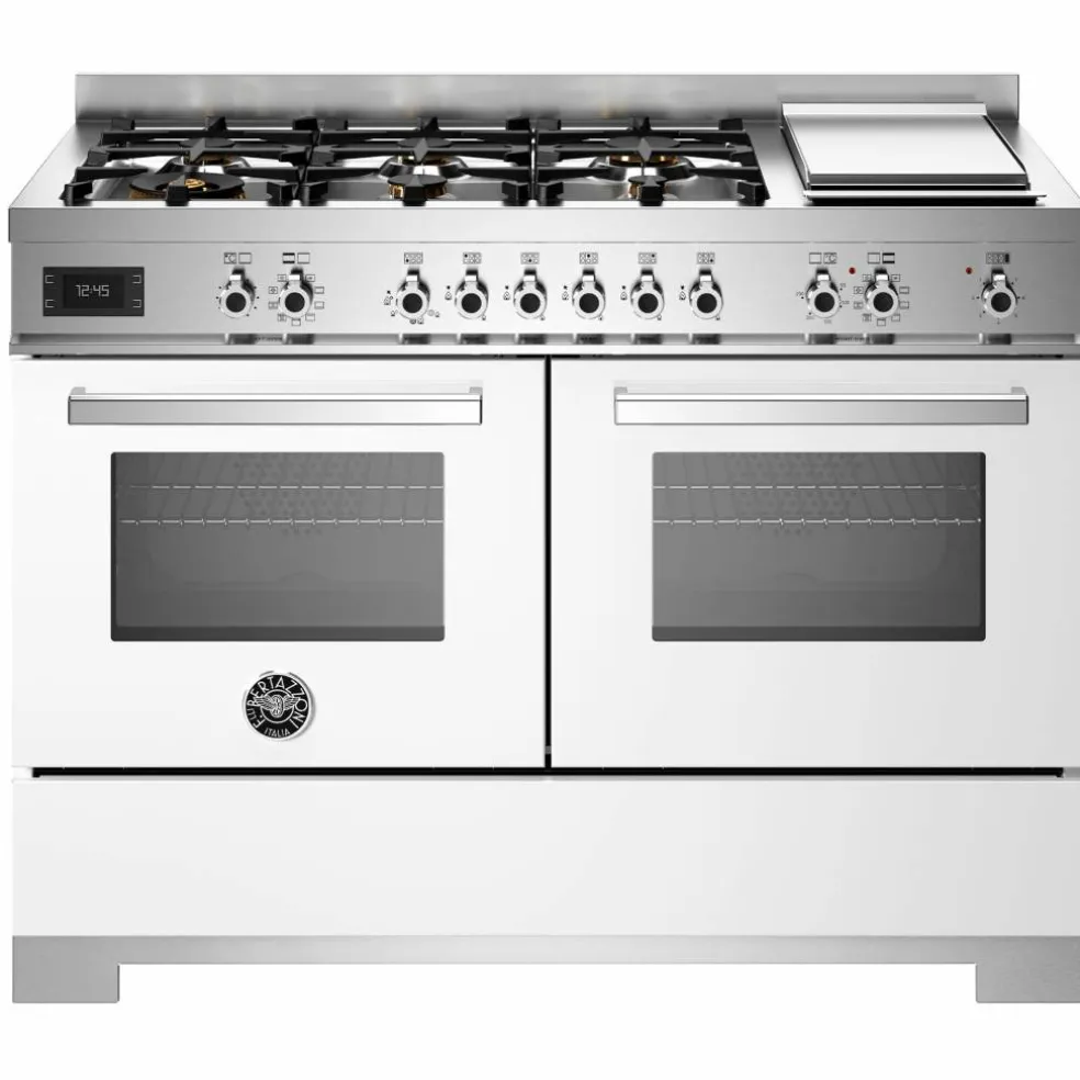 PRO126G2EBIT2 Professional gasspis 120 cm med 6 brännare, elektriskt stekbord och 2 ugnar, vit
