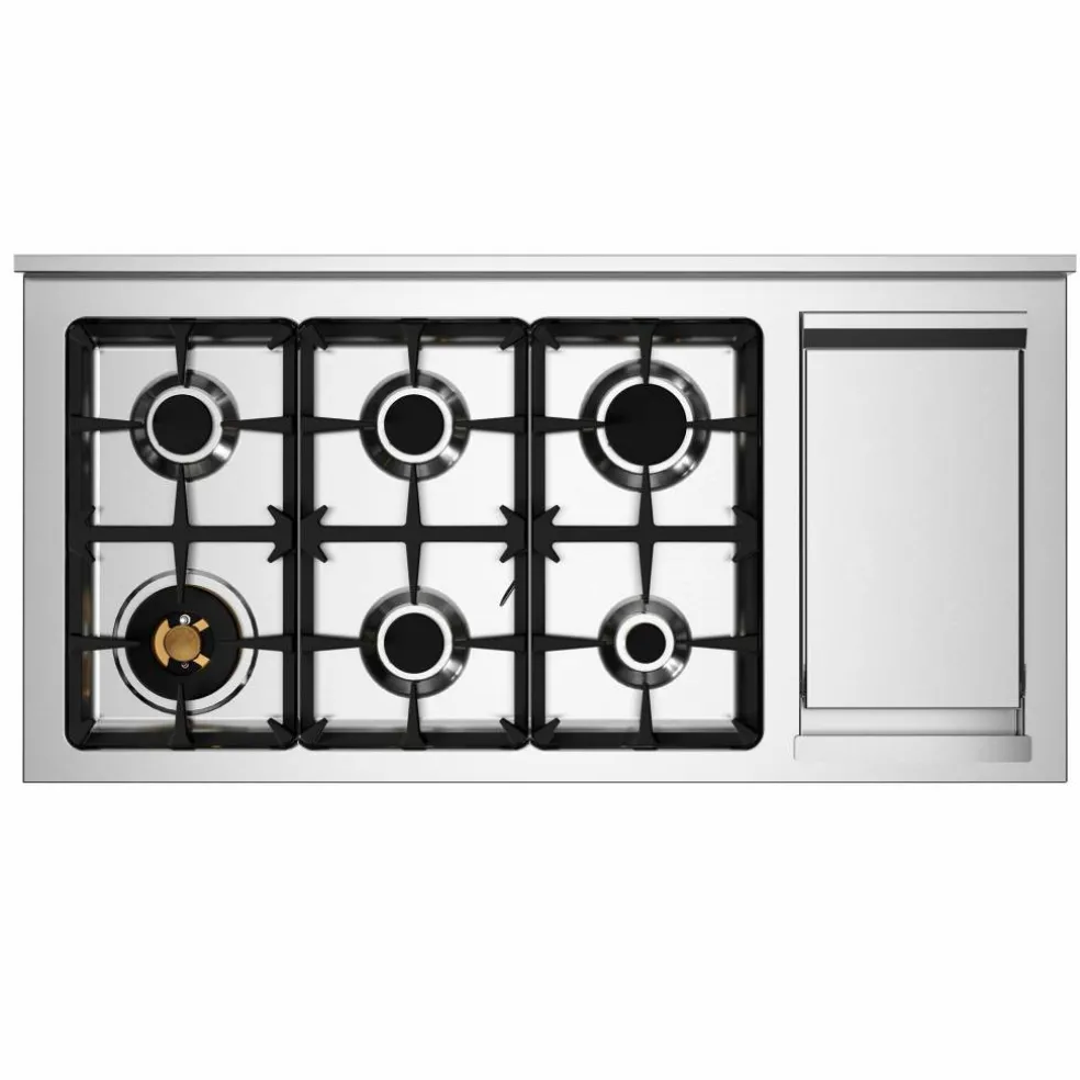 PRO126G2EBIT2 Professional gasspis 120 cm med 6 brännare, elektriskt stekbord och 2 ugnar, vit