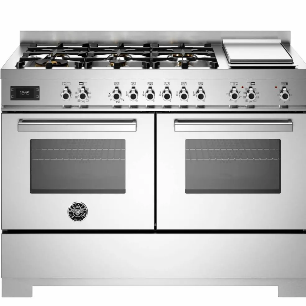 PRO126G2EBIT2 Professional gasspis 120 cm med 6 brännare, elektriskt stekbord och 2 ugnar, vit