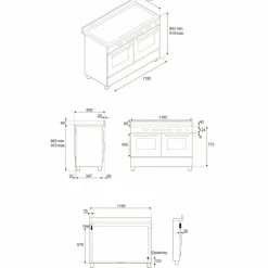 PRO126G2EGIT2 Professional gasspis 120 cm med 6 brännare, elektriskt stekbord och 2 ugnar, gul