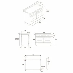 PRO126G2EXT2 Professional gasspis 120 cm med 6 brännare, elektriskt stekbord och 2 ugnar, rostfritt stål