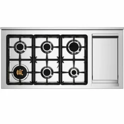 PRO126G2EXT2 Professional gasspis 120 cm med 6 brännare, elektriskt stekbord och 2 ugnar, rostfritt stål