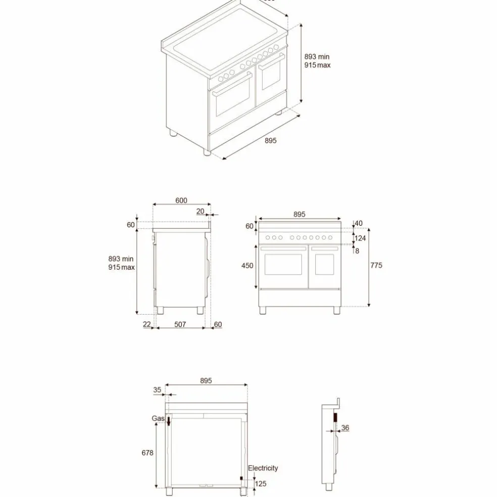 PRO95I2EART2 Professional induktionsspis 90 cm med 5 zoner och 2 ugnar, orange