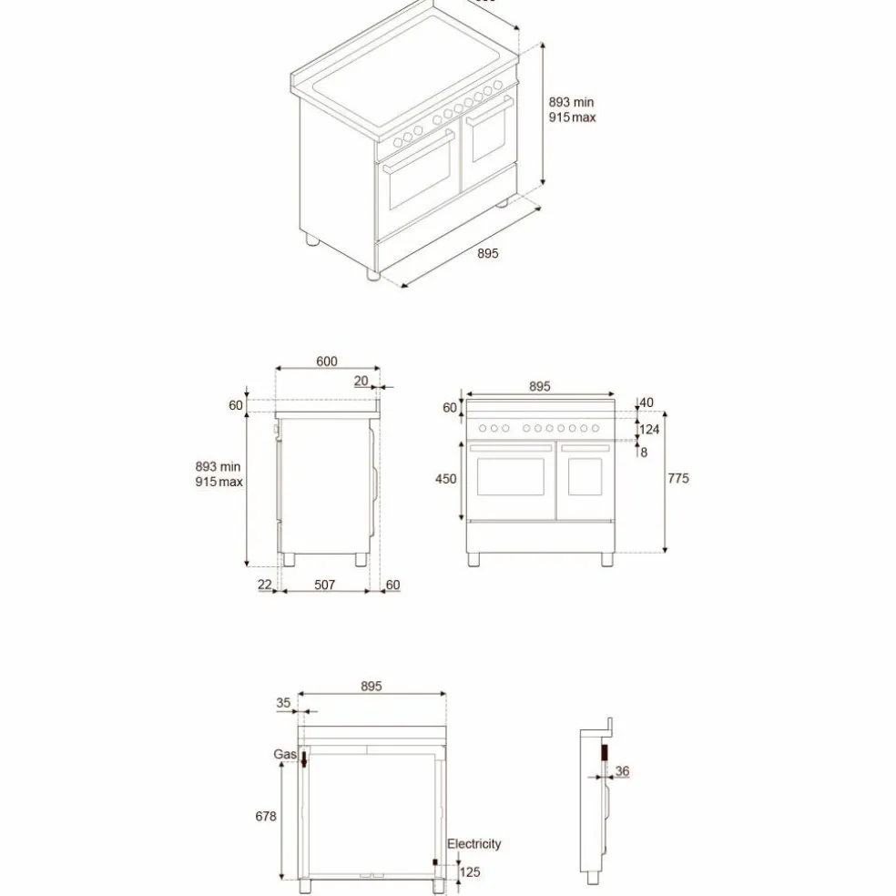 PRO95I2EBIT2 Professional induktionsspis 90 cm med 5 zoner och 2 ugnar, vit
