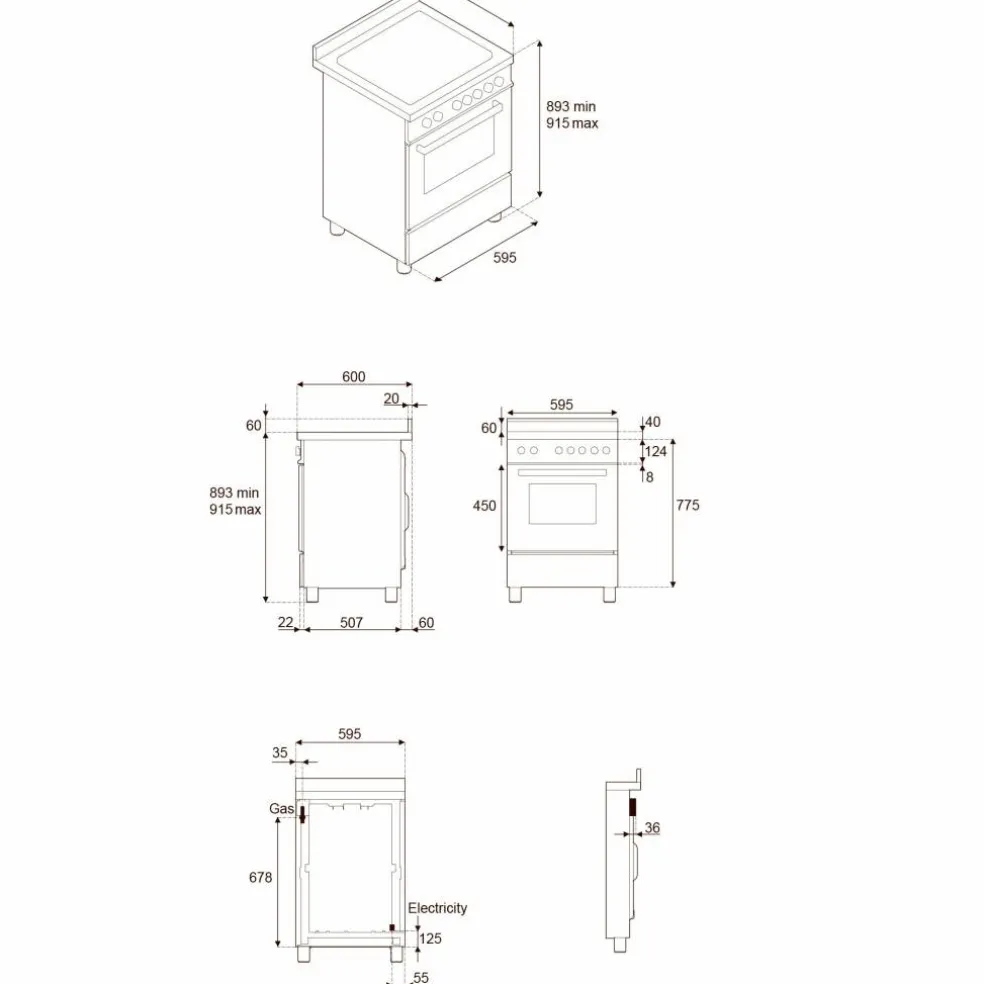 PRO64L1ENET2 Professional gasspis 60 cm med 4 brännare och 1 ugn, svart