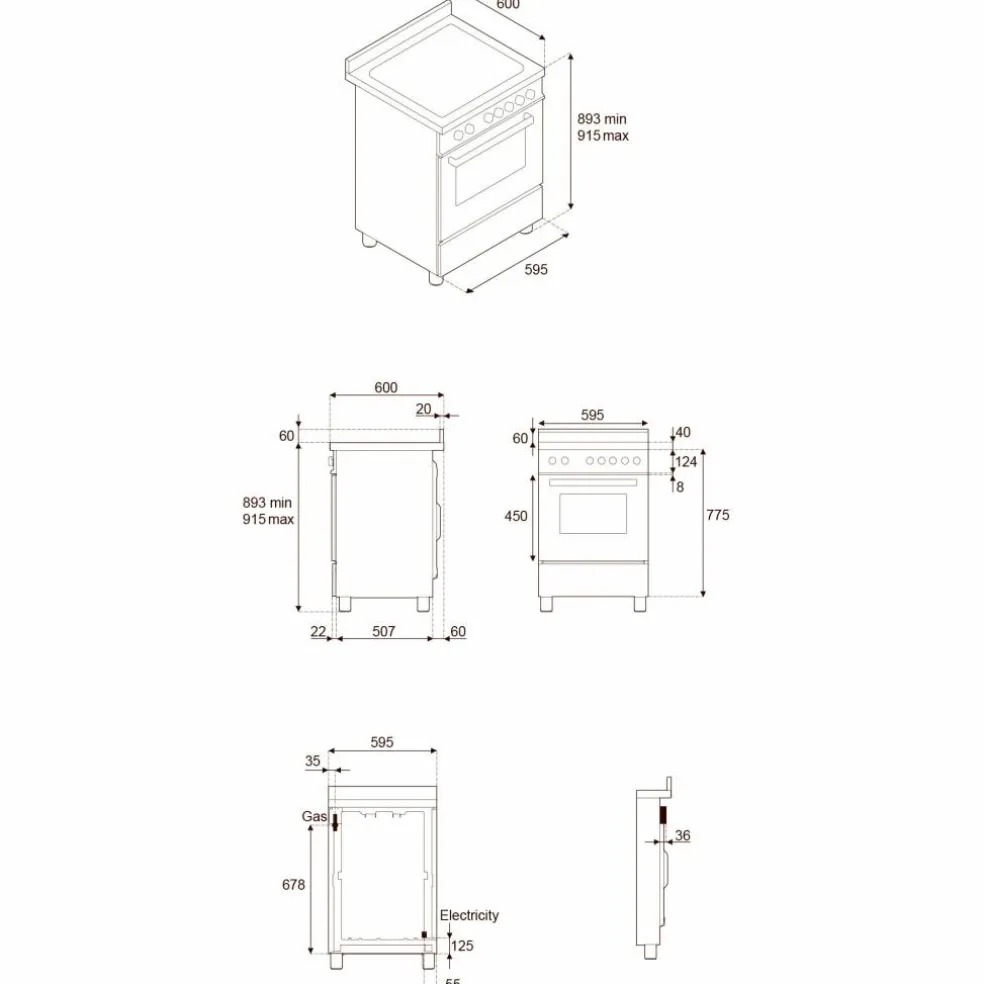 PRO64L1ENET2 Professional gasspis 60 cm med 4 brännare och 1 ugn, svart
