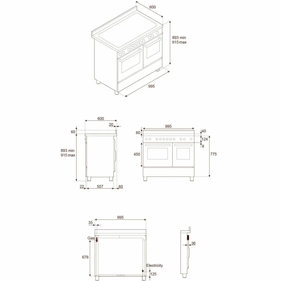 PRO106L2EXT2 Professional gasspis 100 cm med 6 brännare och 2 ugnar, rostfritt stål