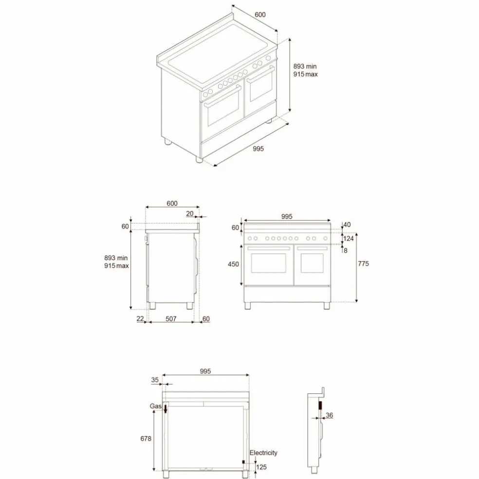 PRO106L2EXT2 Professional gasspis 100 cm med 6 brännare och 2 ugnar, rostfritt stål