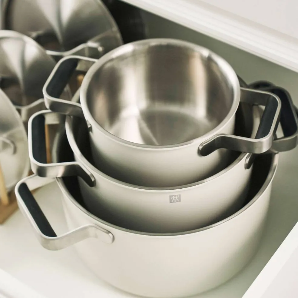Pure grytset 3 delar + 2 lock, rostfritt stål, vit/cream