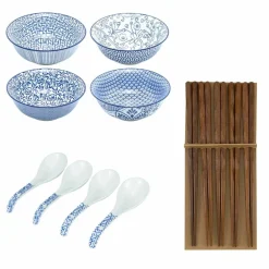 Ramenskål med sked och ätpinnar 4-pack
