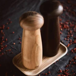 Raw kvarnset + bricka, teak/dark wood