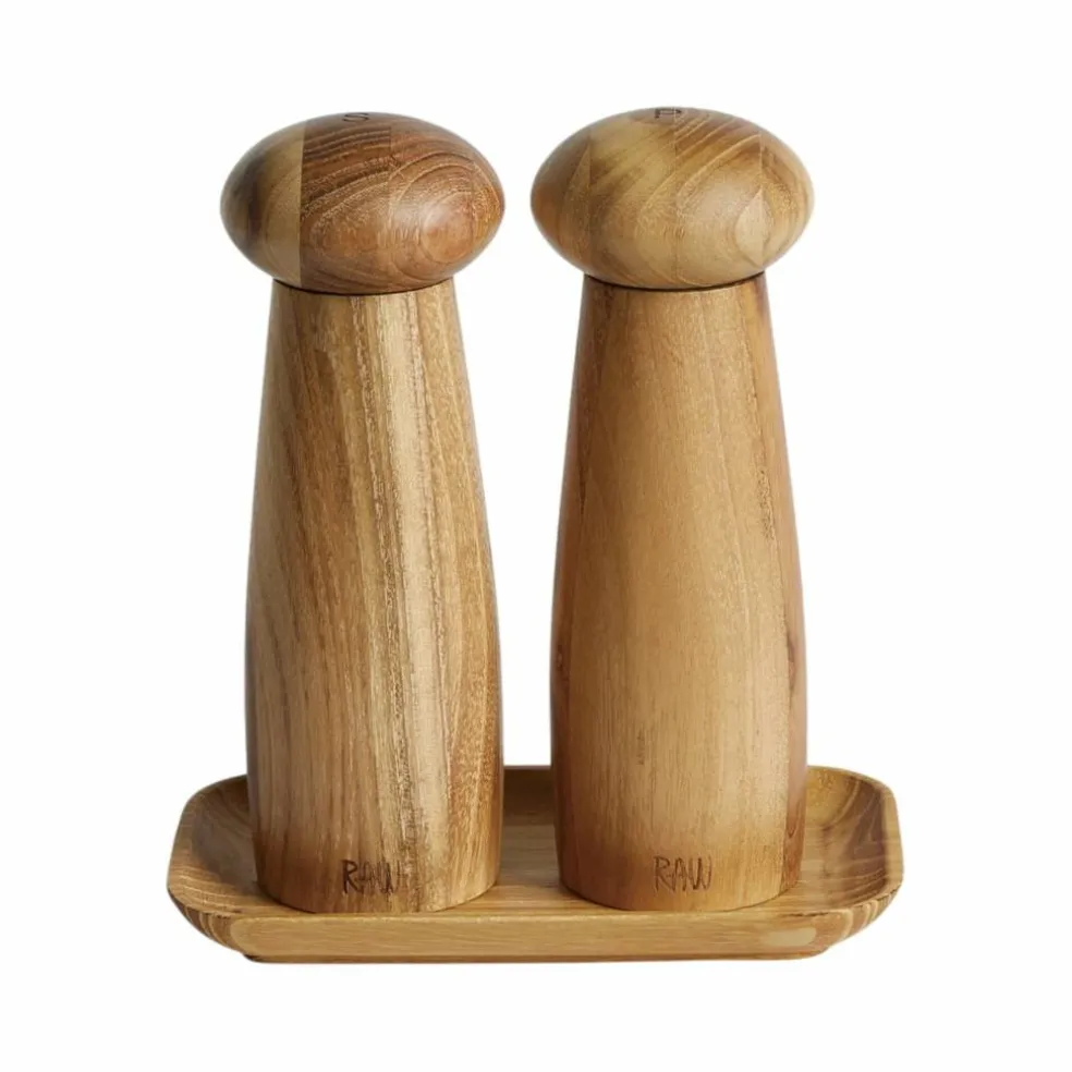 RAW kvarnset med bricka, ljus teak