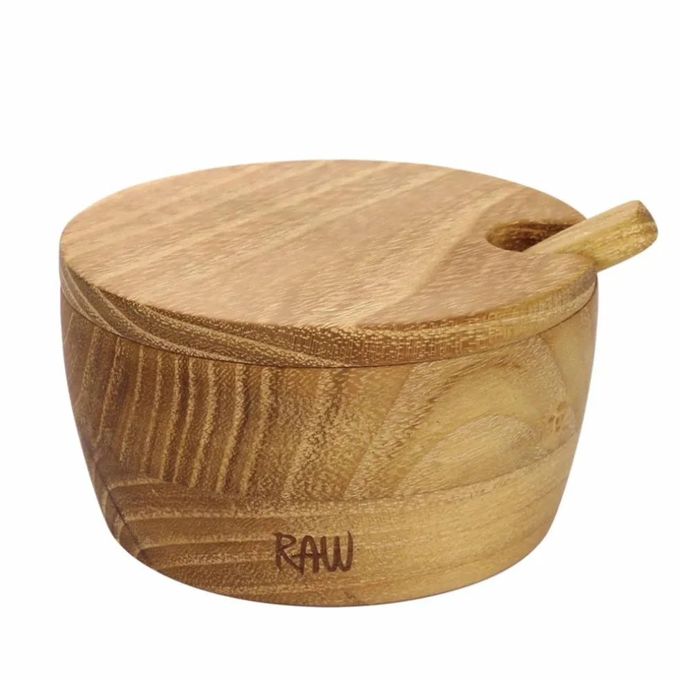 Raw Saltskål med lock + sked, teak
