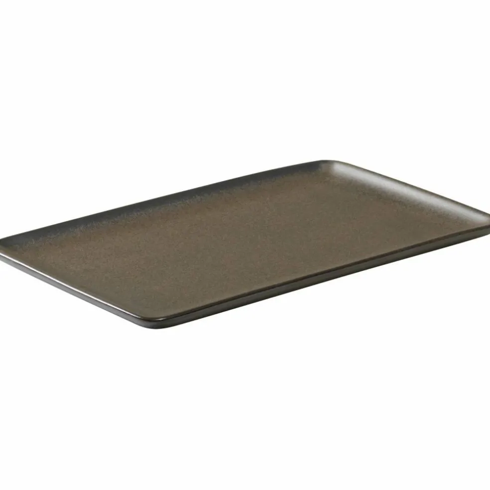 Rektangulär tallrik metallisk brun 23,5 cm.
