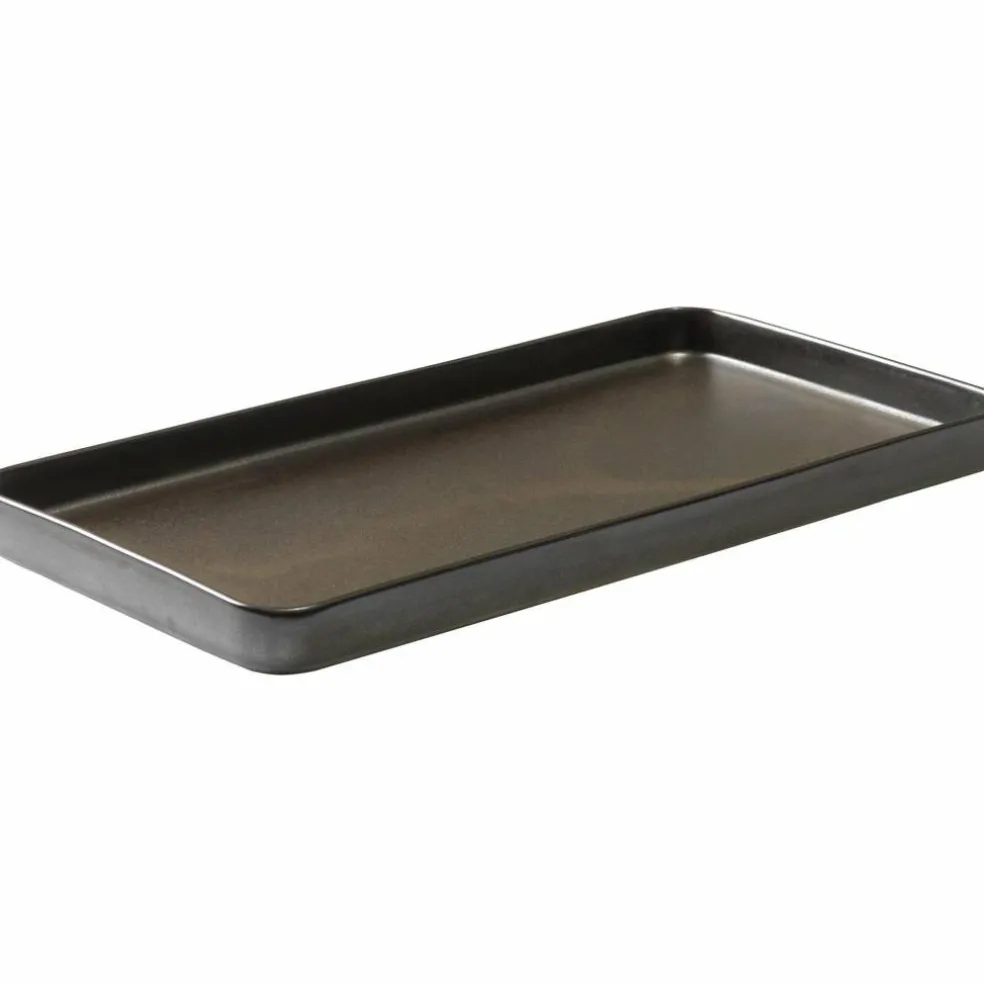 Rektangulärt fat metallisk brun 34x18 cm.